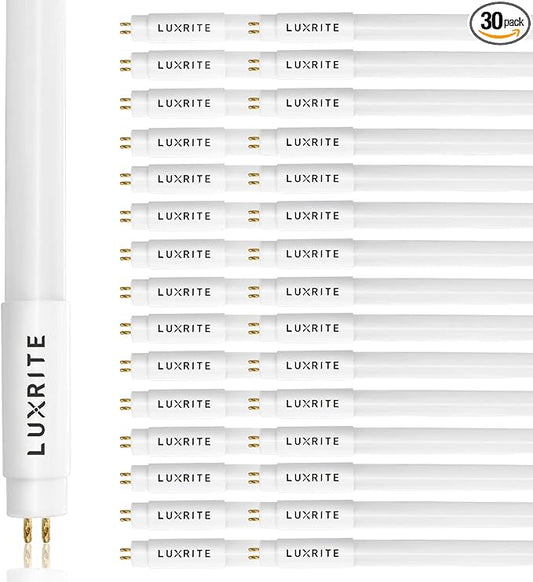 LUXRITE 30-Pack 4FT T5 LED Tube Lights, Type A+B, 24W=54W, 3500K Natural White, 45.78", Ballast and Ballast Bypass Compatible, Single or Double End Powered, F54T5 Fluorescent Replacement, Damp Rated