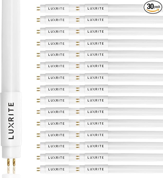 LUXRITE 30-Pack 4FT T5 LED Tube Lights, Type A+B, 24W=54W, 3000K Soft White, 45.78", Ballast and Ballast Bypass Compatible, Single or Double End Powered, F54T5 Fluorescent Replacement, Damp Rated