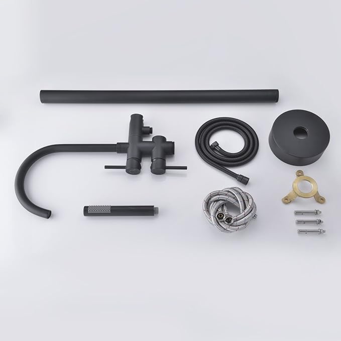 Freestanding Tub Filler Bathtub Faucet Black Floor Mount Brass Bathroom Faucets with Hand Shower