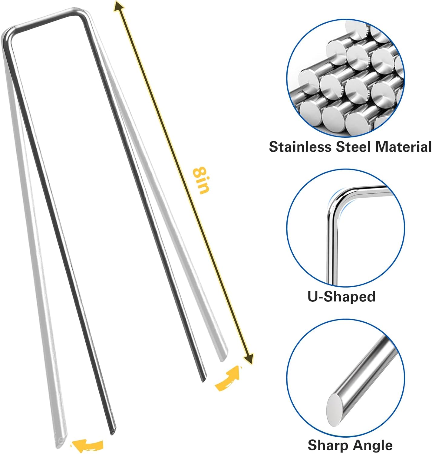 8 Inch Landscape Staples, More Thicker Heavy Duty 8 Gauge Galvanized Landscape Stakes, 125 Packs Garden Staples for Lawns, Weed Barriers, and Landscape Fabrics, Irrigation Hose, Tent Pegs