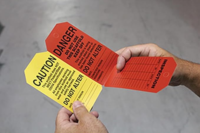 AccuformNMC Danger/Caution/Attention, Pack of 25 PF-Cardstock Scaffold Status Tag, Legend, 5.75" x 3.25", Black on Green/Yellow/Red, TSS200CTP, American Made Safety Tags, Signs, and Labels