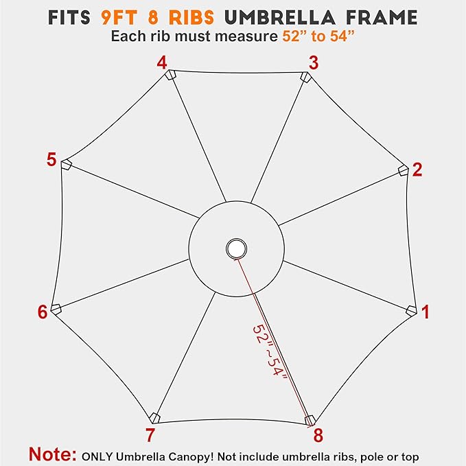 Blissun 9ft Patio Umbrella Replacement Canopy, Market Umbrella Top, Outdoor Table Umbrella Canopy for 8 Ribs, Canopy Only