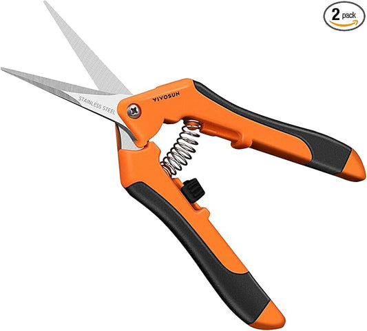 VIVOSUN 2-Pack 6.5 Inch Gardening Scissors Hand Pruner Pruning Shear with Straight Stainless Steel Blades Orange