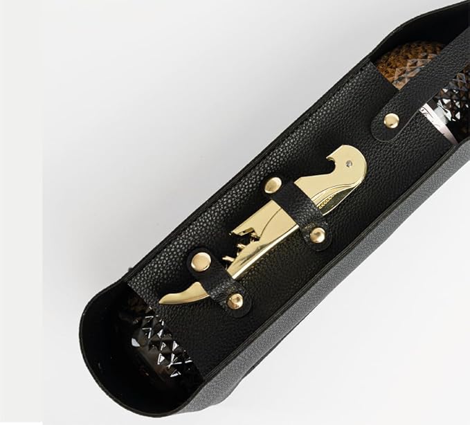 NEW Salute Wine Bottle Carrier with Corkscrew | Vegan Leather Tote Gift Bag Corporate Gift idea Picnic Travel Tastings Wine Gift Beach Party BYOB Restaurant Valentines Day (Black)