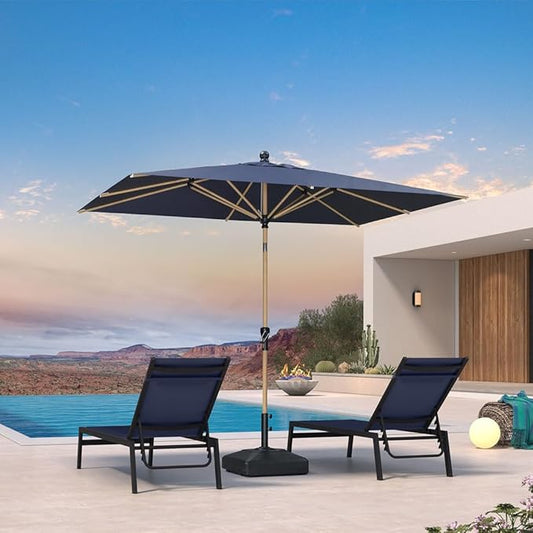 PURPLE LEAF 6' x 9' Market Umbrella Outdoor Table Umbrella Aluminum Patio Umbrella with Push Button Tilt & 8 Sturdy Ribs and Crank Rectangular Sun Umbrella for Pool Backyard Beach, Navy Blue