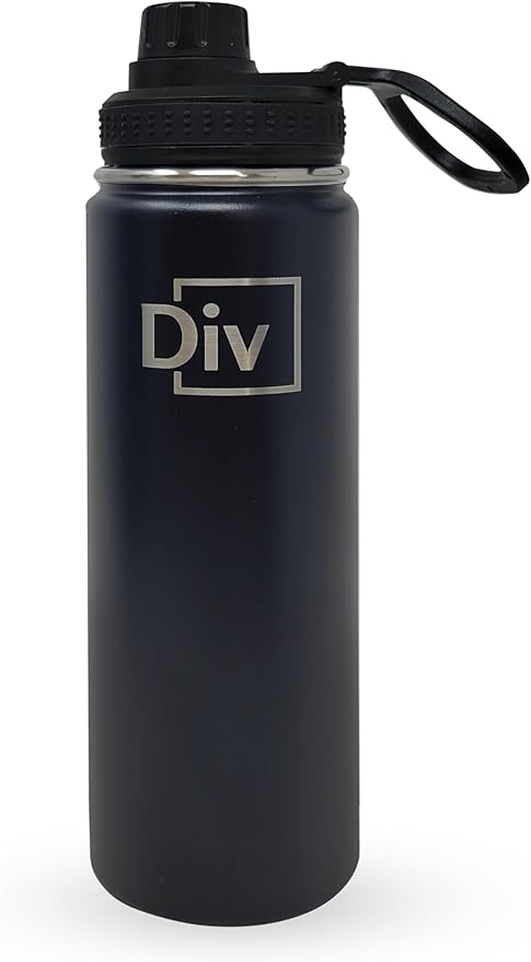 Sports Water Bottle - 22 oz., 3 lids, Stainless Steel Gym & Sports Water Bottle, Leak Proof, Double Walled, Insulated, Thermos Flask (Black)