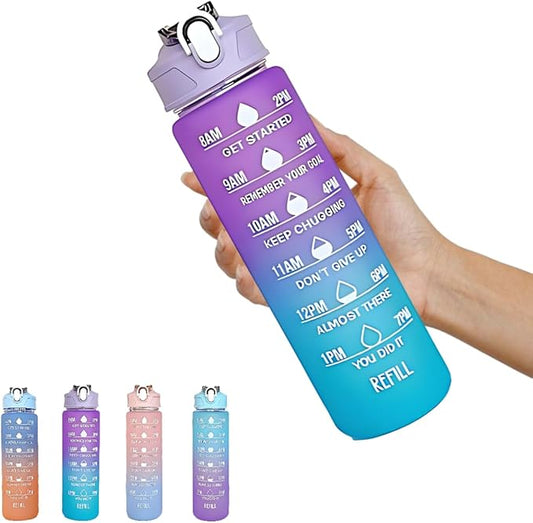 Generic Drinking Water Bottles Fitness Sports With Time Marker, 900 ml, Multiple Colors, Motivational Drinking Bottles (Purple+Blue), XH-2081