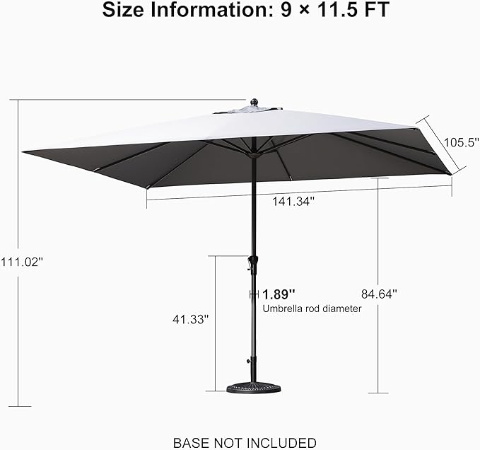 PURPLE LEAF 11.5' x 9' Patio Market Umbrella Outdoor Table Sun Umbrellas with Crank 8 Aluminum Sturdy Ribs for Pool Deck Backyard Beach Light Gray
