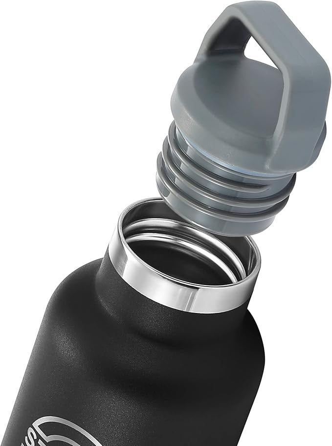 STOVER Insulated Water Bottle, 16oz Stainless Steel Double Wall Vacuum Wide Mouth Leakproof Twist Lid, Ideal for Sports, Travel & Daily Use (Black)
