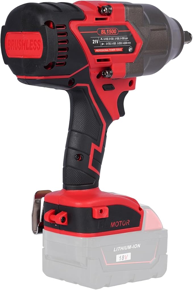 FSYAO 18V 1/2 inch cordless impact wrench-brushless, 1100 ft-lbs(1500Nm) maximum torque, 4-speed adjustment, automatic start and stop.(Main unit only, no battery).