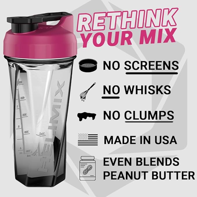 HELIMIX 2.0 Vortex Blender Shaker Bottle Holds upto 28oz | No Blending Ball or Whisk | USA Made | Portable Pre Workout Whey Protein Drink Shaker Cup | Mixes Cocktails Smoothies Shakes | Top Rack Safe