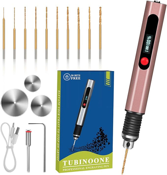 3-Speed Cordless Mini Drill Pen, Rechargeable DIY Electric Hand Drill with 10 Small Drill Bits for Jewelry Making Stone Plastic Resin Keychains-Beginner Friendly (Red Brown)