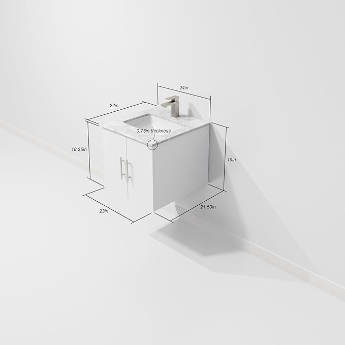 Sonoma 24" W x 22" D Glossy White Bath Vanity & Carrara Marble Top