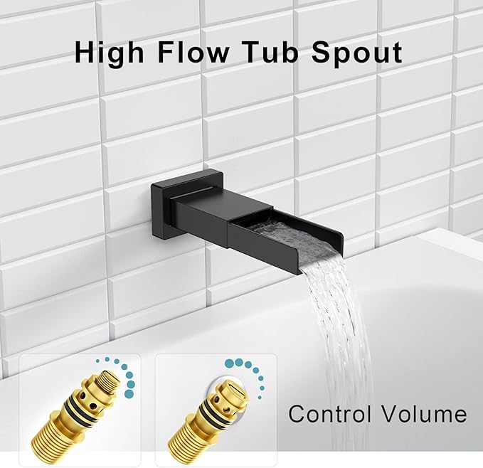 SR SUN RISE 8 Inches All Metal Bathtub and Shower Faucet Combo Shower System with Tub Spout, Shower Tub Faucets Sets Complete Shower Head with Handheld Shower Fixtures, Valve Included, Matte Black