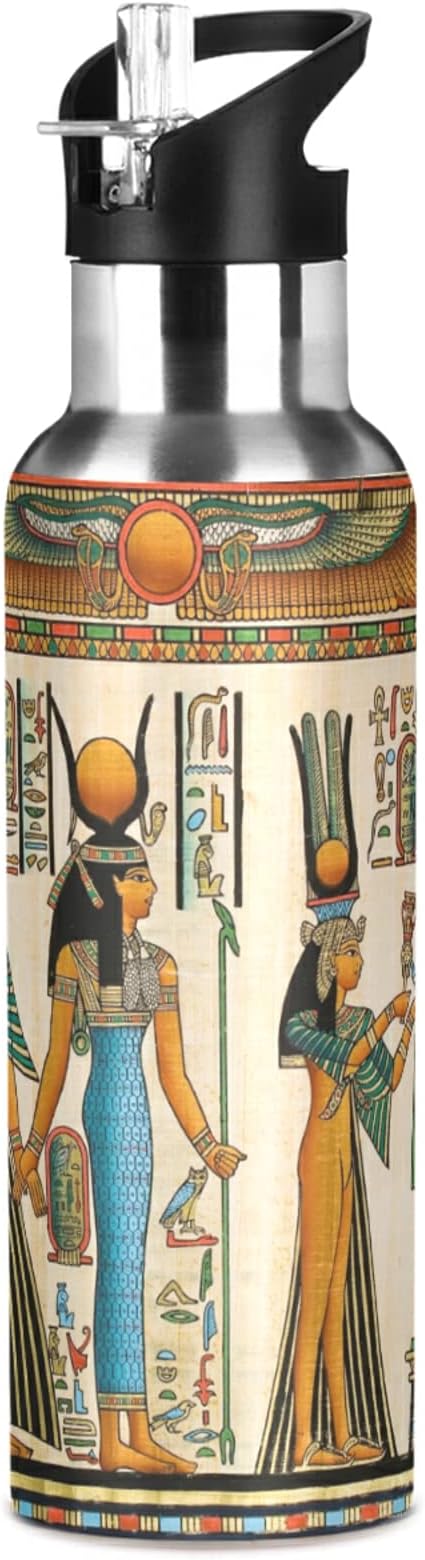 Blueangle 32 OZ Queen Of Egypt Water Bottle with Straw, Sports Water Bottle BPA Free Stainless Steel Water Jugs for Gym, Kitchen, Working, Outdoor（27）