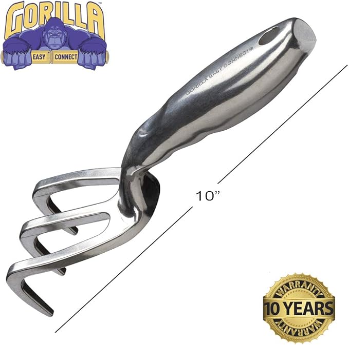 Gorilla Easy Connect Heavy Duty Garden Tools with Digging Trowel, Transplant Trowel and Cultivator Hand Rake Solid One Piece Cast Aluminum Construction