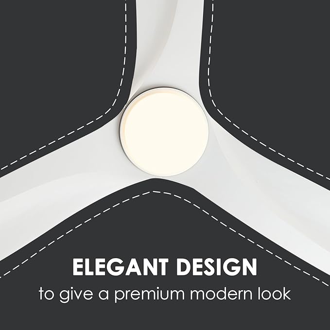 WINGBO 60 Inch DC Ceiling Fan with Lights and Remote Control, 3 Reversible Carved Wood Blades, 6-Speed Noiseless DC Motor, Modern Ceiling Fan in White Finish