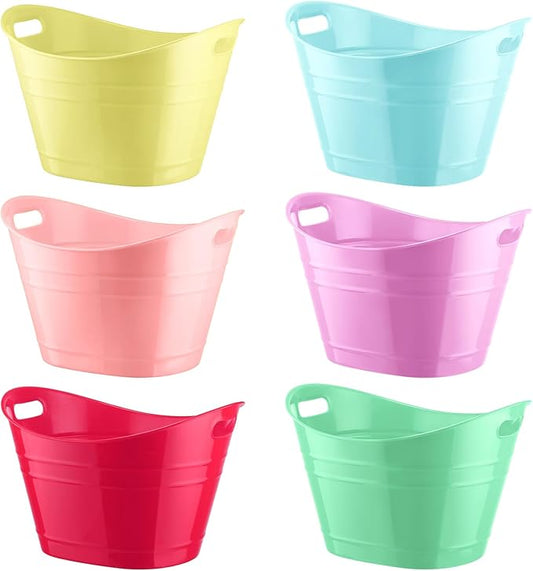 Patelai 6 Pcs Ice Buckets Bulk, Plastic Ice Buckets with Handles, Oval Storage Tub, Large Capacity Ice Drink Bucket for Party Bar Wine Beer Champagne Beverage Bottle Cooler (Fresh Color,18 Liter)