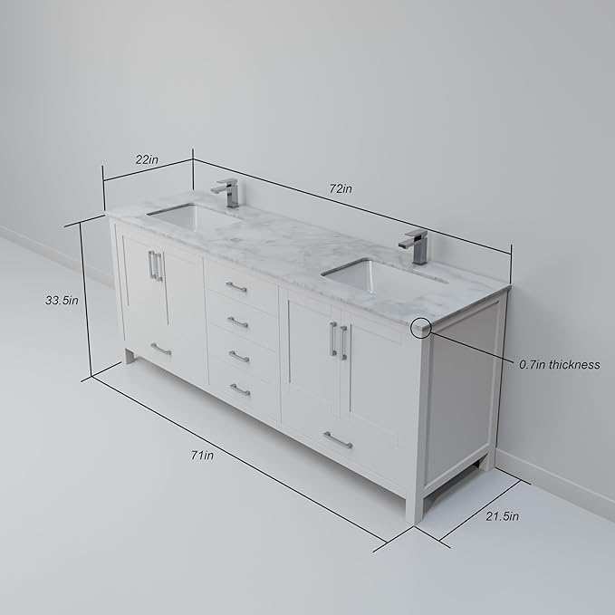 Big Sur 72 in. W x 22 in. D White Double Bath Vanity and Carrara Marble Top