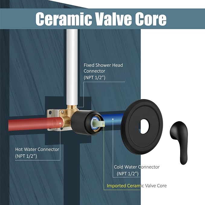 Aolemi Shower Faucet Set Rain Shower Head System Shower Trim Kit Pressure Rough-in Valve Included ABS 8 Setting Dual Shower Head and Handheld Spray Matte Black