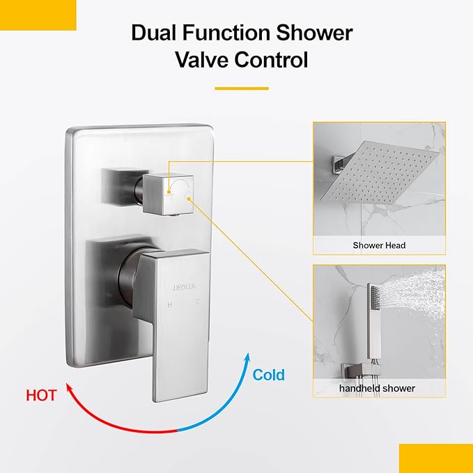 Rain Shower System with Handheld Shower, 10 Inch Wall Mounted Shower Faucet Set Bathroom Luxury Rain Mixer Shower Combo Set Rough-in Valve and Trim Kit, Brushed Nickel