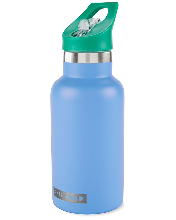 Skip Hop Stainless Steel Kids Canteen Bottle with Stickers, Straw 12.85 oz Blue
