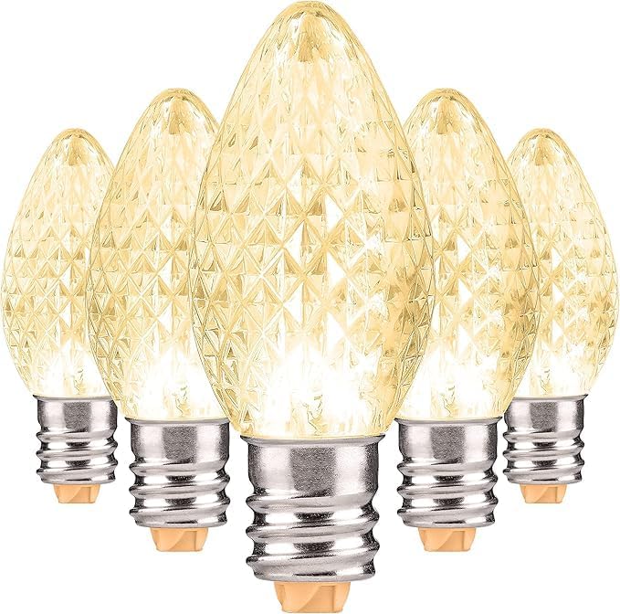 Holiday Lighting Outlet Faceted C7 Christmas Lights | Sun Warm White LED Light Bulbs Holiday Decoration | Warm Christmas Decor for Indoor & Outdoor Use | 2 SMD LEDs in Each Light Bulb | Set of 500