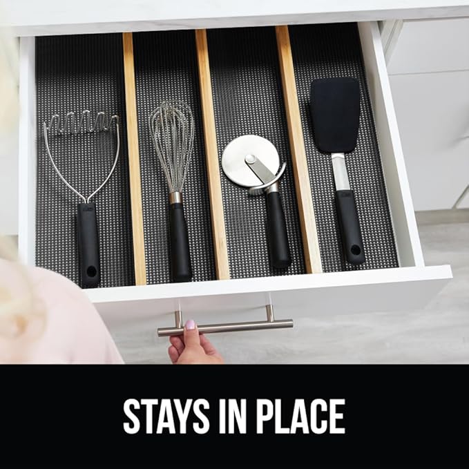 Gorilla Grip powerGRIP Drawer Shelf and Cabinet Liner, Thick Strong Hold, Non-Adhesive Liners Protect Kitchen Cabinets and Cupboard, Bathroom Drawers, Easy Install, Breathable Mat, 20" x20', Charcoal