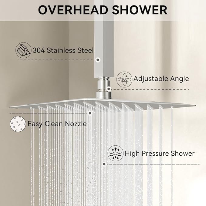Shower Faucets Sets Brushed Nickel Shower System,10" Ceiling Rainfall Shower and 6" Wall Mount with 2 in 1 Handhled, Can Use All at Once, Thermostatic Shower Set with Valve and Trim Kit
