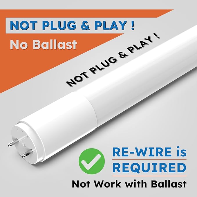 T8 LED Bulbs 4 Foot, 10-Pack 4FT LED Tube Light, 4000K, Natural Light (Ballast Remove Required, Single END Power), NOT Direct Fluorescent Replacement