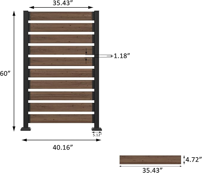 40” W x 60” H Wood Air Conditioner Fence for Hard Ground & Soft Ground, Single Outdoor Garden Fence, Privacy Screen Panel with Aluminum Stakes, Trash Can Pool Equipment Enclosure, Brown