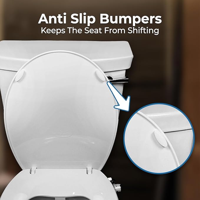 GenieBidet Slow-Close ELONGATED LEFT HAND Bidet. Dual Nozzles Self Cleaning. Adj. Water Pressure. No Wiring. If you can install a toilet seat you can install this. T adapter & Bottle Bidet included.