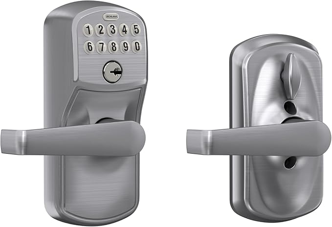 Schlage FE595 PLY 626 ELA Plymouth Keypad Entry with Flex-Lock and Elan Style Levers, Brushed Chrome