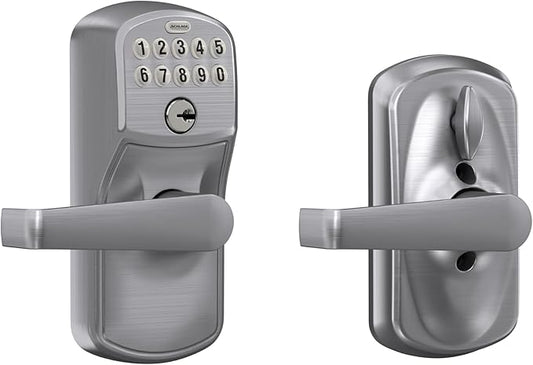 Schlage FE595 PLY 626 ELA Plymouth Keypad Entry with Flex-Lock and Elan Style Levers, Brushed Chrome