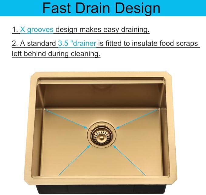 Small Gold Kitchen Sink, 21 x 18 Inch Gold Wet Bar Prep Undermount Kitchen Sink Workstation 16 Gauge Stainless Steel Single Bowl Basin