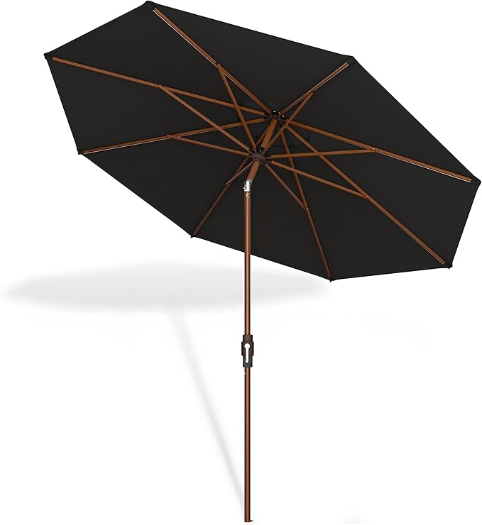 Midtown Umbrellas Sunbrella Umbrella Large Patio Umbrella 2-10 Feet in Black Acrylic Fabric, Auto-Tilt Aluminum Frame Backyard Umbrella, Deck Umbrella, Garden Umbrella & Porch Umbrella - Wooden Pole