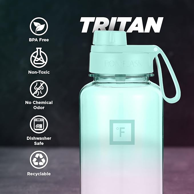 IRON °FLASK Clear Tritan Trekker Water Bottle with Chug Lid & Rubber Boot - Leak Proof & Lightweight for Gym, Hiking, Sports - Dishwasher Safe, BPA Free Plastic - Bubble Gum, 32 Oz