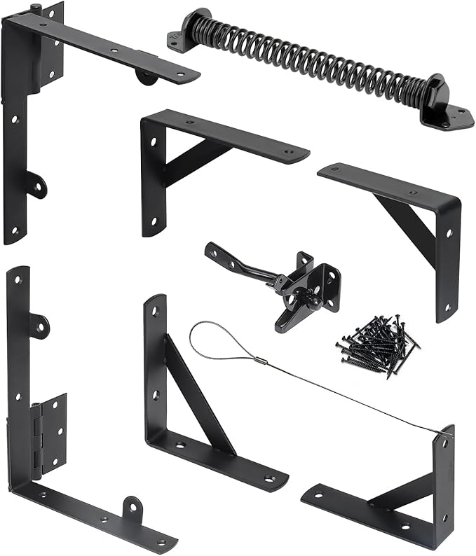 Fence Gate Kit Gate Hardware, 1 Set Anti Sag Gate Kit Gate Frame Cornor Brackets Kit with Self Closing Gate Springs Hings Latchs for Outdoor Garden Backyard Wooden Fence Deck Porch Gate