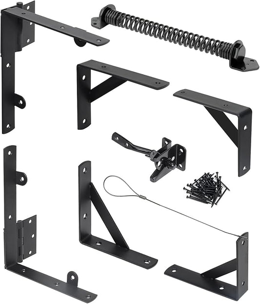 Fence Gate Kit Gate Hardware, 1 Set Anti Sag Gate Kit Gate Frame Cornor Brackets Kit with Self Closing Gate Springs Hings Latchs for Outdoor Garden Backyard Wooden Fence Deck Porch Gate