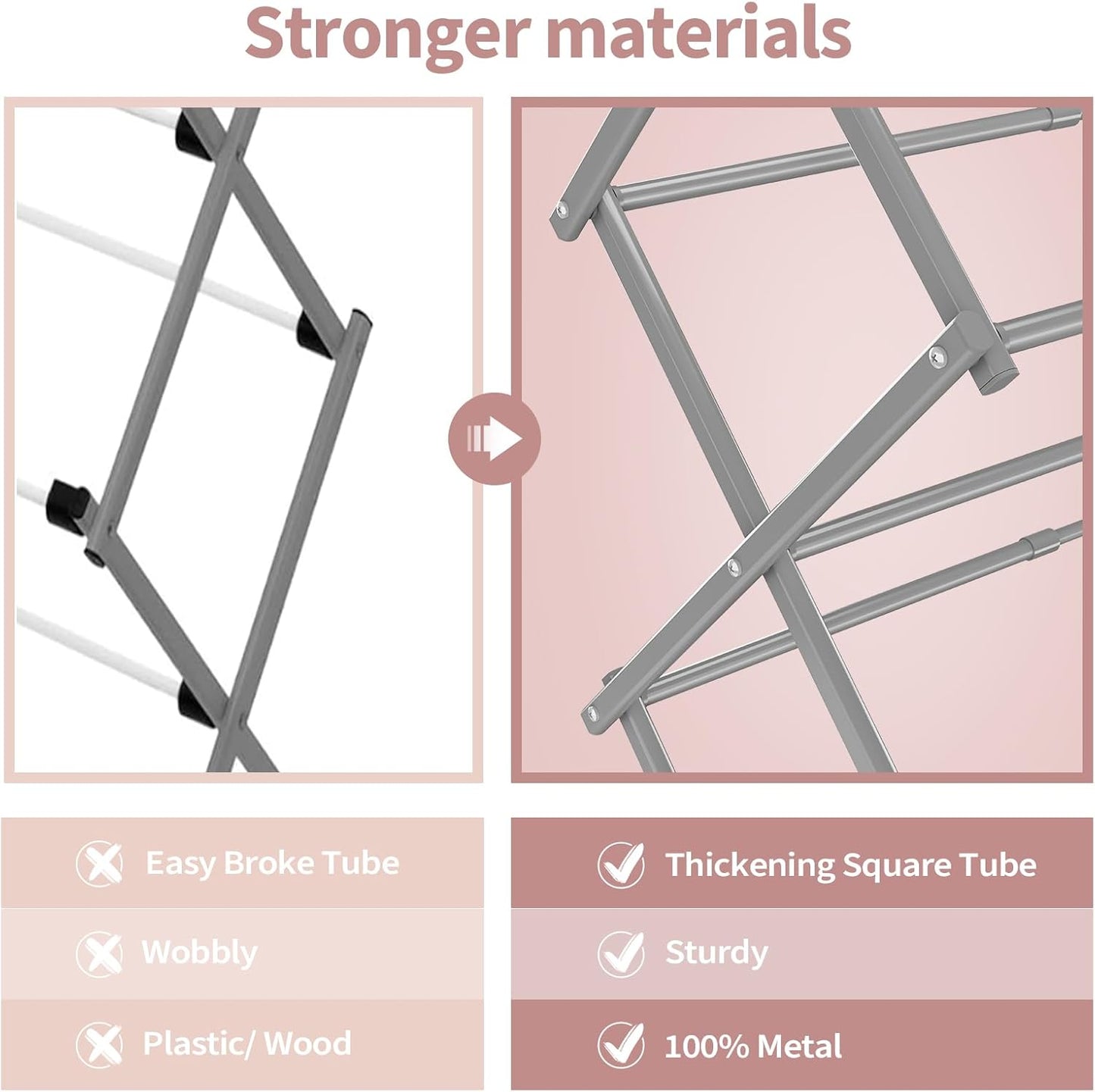 APEXCHASER Clothes Drying Rack, 3-Tier Laundry Drying Rack for Clothes, Expandable Metal Clothing Dryer, Collapsible Towel Rack, Air Drying Rack, Grey