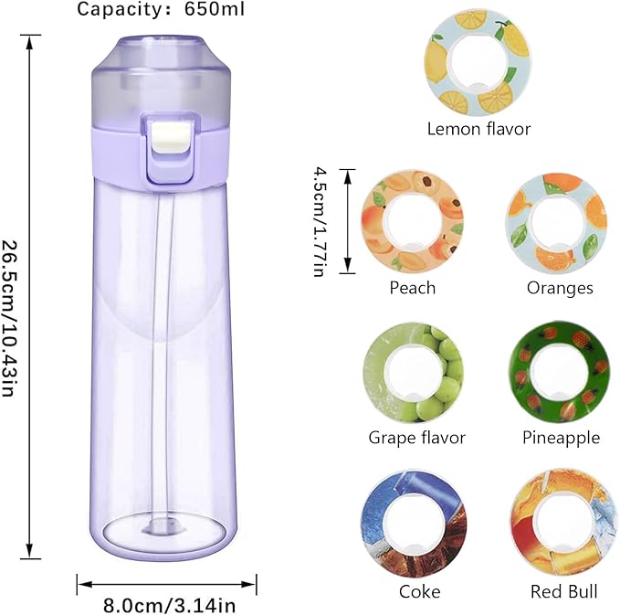 Flavor Pods for Water Bottle,7pcs Flavor Pods Fruity Scent for Sports Water Bottle,with Water bottle 0 Sugar, 0 Calorie For Fitness Outdoor School (Black+7Pod), FNDAI02