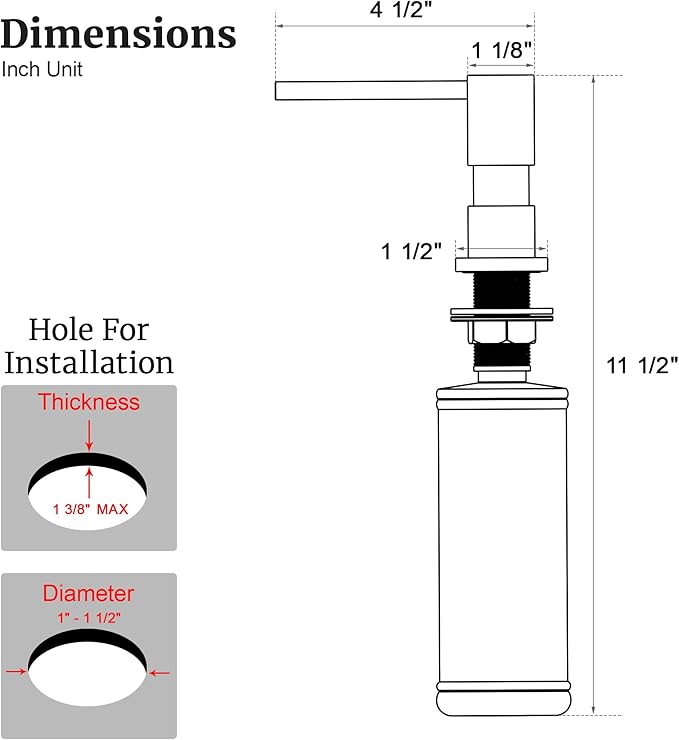 Sink Soap Dispenser for Kitchen Sink (Chrome), All Brass Built-in and Refill from Top Design,Metal Hand Soap & Dish Soap Copper Pump