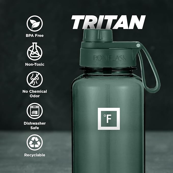 IRON °FLASK Clear Tritan Trekker Water Bottle with Chug Lid & Rubber Boot - Leak Proof & Lightweight for Gym, Hiking, Sports - Dishwasher Safe, BPA Free Plastic - Dark Pine, 32 Oz