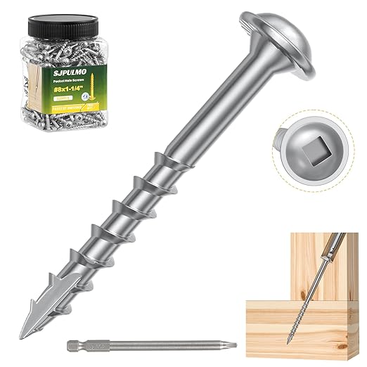 Pocket Hole Screws 1-1/4 Inch，320Pcs Exterior Pocket Screws #8 X 1-1/4" Reverse-Thread 2X Faster Self-Tapping for Woodworking DIY Projects Pocket Joinery Drive Bit Included(Silver)