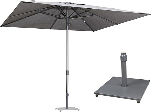 PURPLE LEAF 10 X 10 FT Semi-Auto Outdoor Patio Umbrella with Base Market Table Sun Umbrellas with 8 Aluminum Sturdy Ribs for Backyard Deck Garden Pool (Gray Pole Gray Canopy)