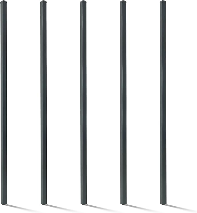 Fencer Wire Pack of 5 Heavy Duty 8FT Outdoor Steel Fencing Border Post, 16 Gauge Anti-rust Metal Fence Post, 2” Diameter Decorative Garden Fence Post, Black, FPSPS16-B8X5 FW6P