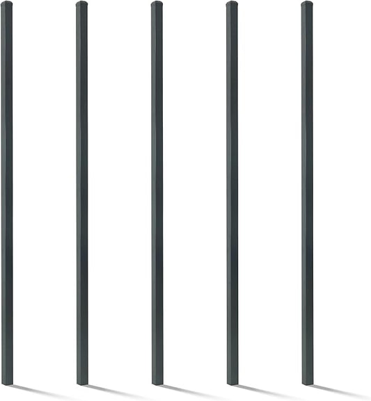 Fencer Wire Pack of 5 Heavy Duty 8FT Outdoor Steel Fencing Border Post, 16 Gauge Anti-rust Metal Fence Post, 2” Diameter Decorative Garden Fence Post, Black, FPSPS16-B8X5 FW6P