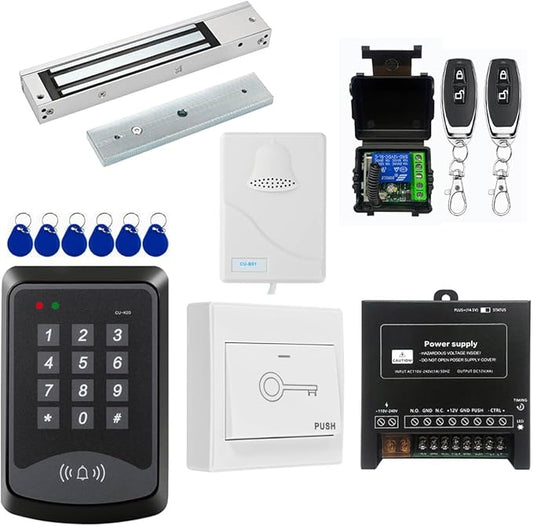 Door Access Control System RFID Keypad 600lb Electric Magnetic Door Lock Kit with Exit Button Doorbell Chime Remote Control