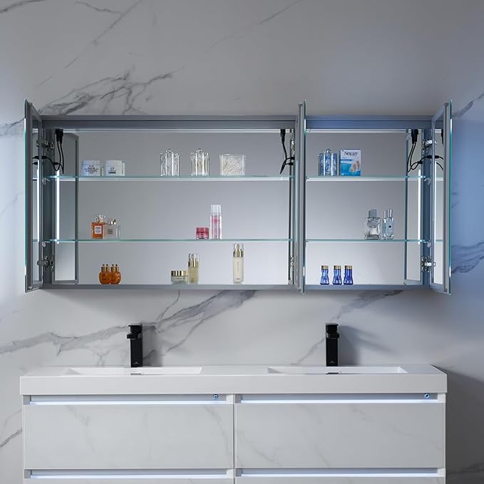 Blossom 60x26 LED Medicine Cabinet Mirror for Bathroom - Recessed/Surface Lighted Medicine Cabinet with Mirror - Anti-Fog, Dimmable 3 Color Makeup Mirror - Wall Mounted Storage