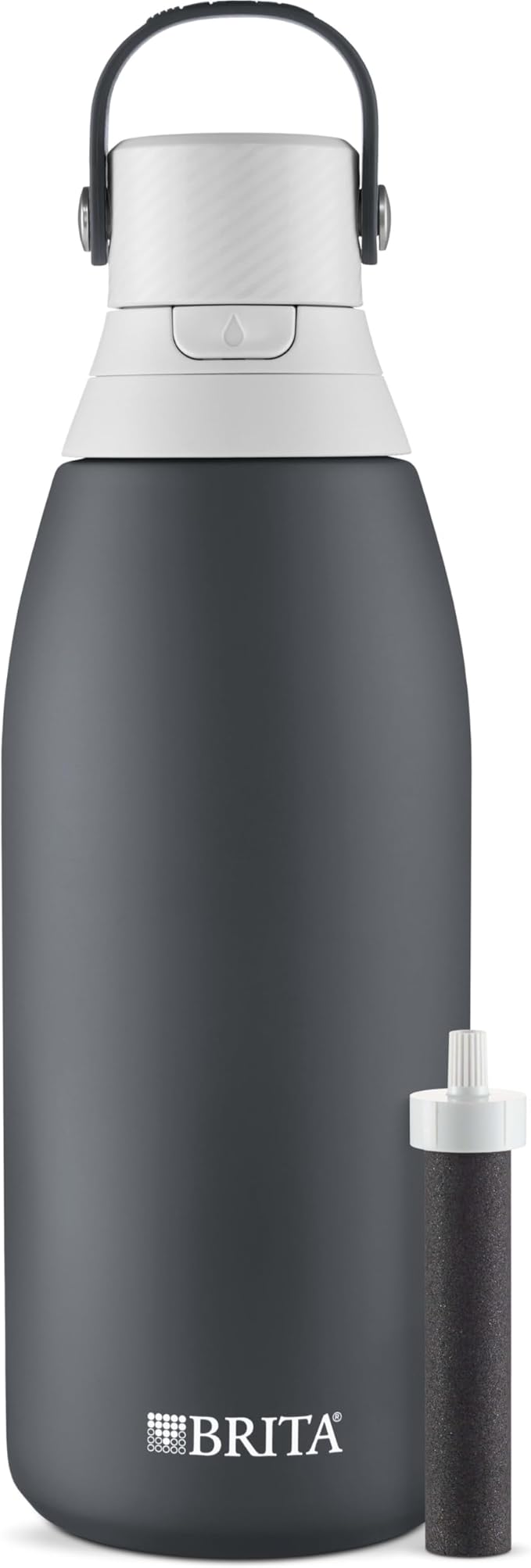Brita Stainless Steel Premium Filtering Water Bottle, BPA-Free, Reusable, Insulated, Replaces 300 Plastic Water Bottles, Filter Lasts 2 Months or 40 Gallons, Includes 1 Filter, Carbon - 32 oz.